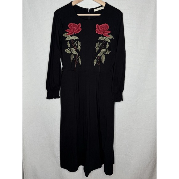 Wayward Fancies eShakti Womens 12 Large Maxi Black Dress Embroidered Rose Modest - Picture 3 of 10